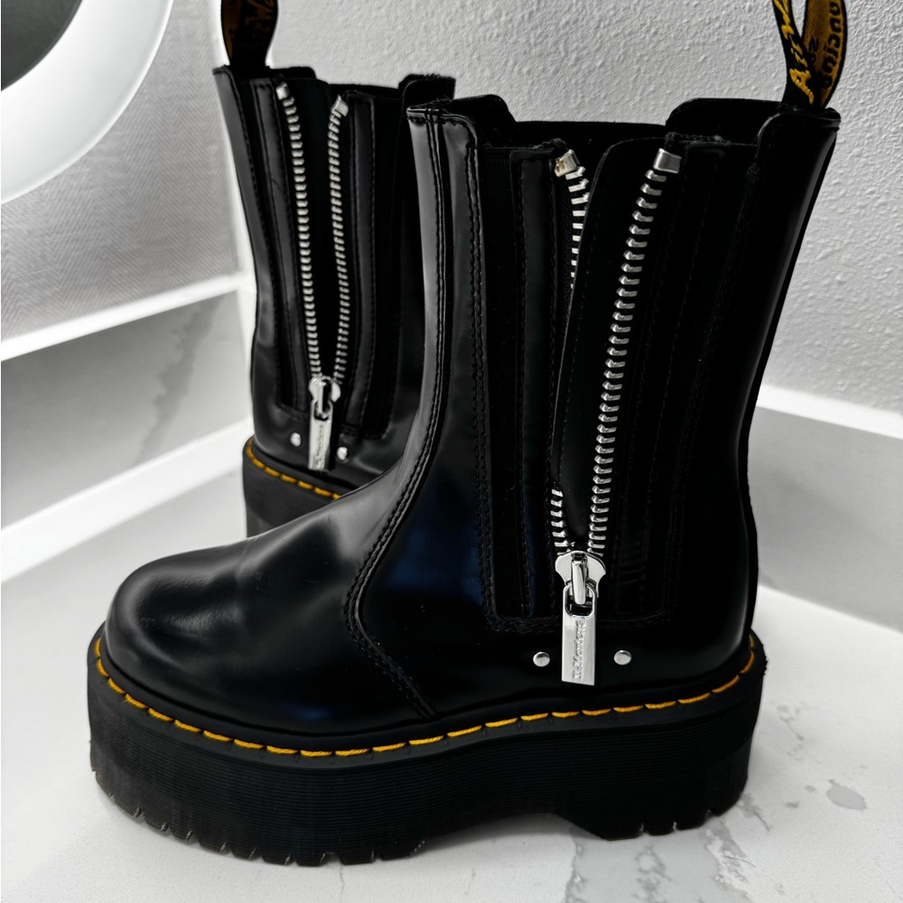 Dr.Martens 2976 Max Black Leather Chelsea Platform Boots Sz L6 NWOT